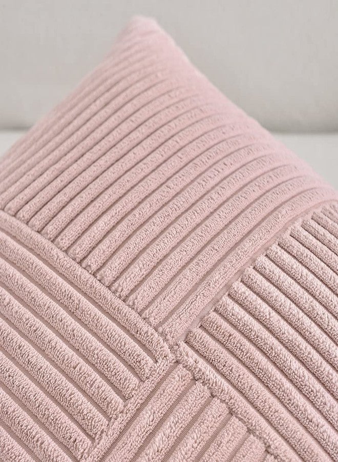 Fancy Homi أغطية وسائد زينة قطنية وردية فاتحة من فانسي هومي، مقاس 12×20 بوصة، مناسبة لغرفة المعيشة والأريكة والسرير، ديكور منزلي ريفي بوهيمي، غطاء وسادة مستطيل ناعم مخطط من قماش الكوردروي، مقاس 30×50 سم - Image 3
